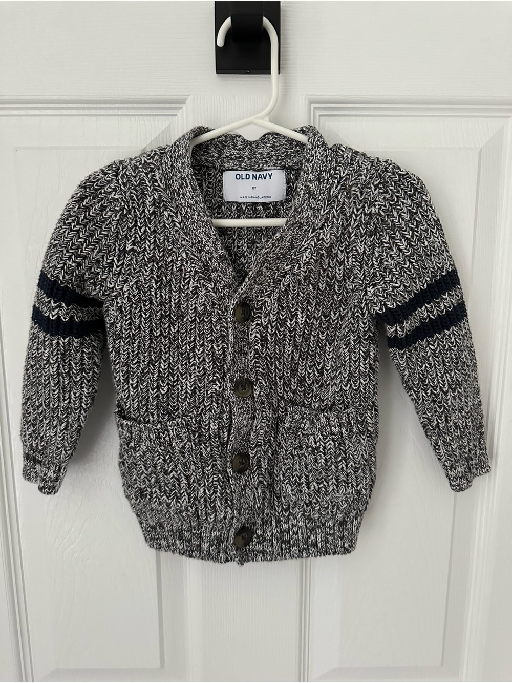 Old Navy Gray & Black Marled Knit Cardigan with Navy Stripes
